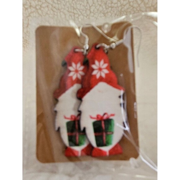 Wood Print Merry Christmas Trees Leopard Snowman Santa Claus Earrings 9 Pair - Picture 6 of 9